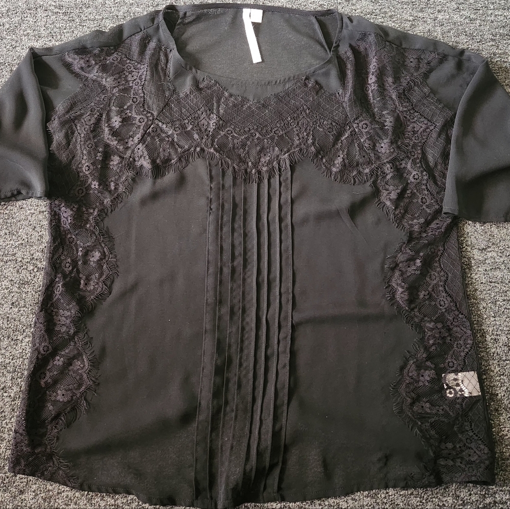 LC Lauren Conrad Black Lace Blouse